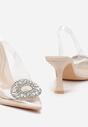Beżowe Transparentne Sandały na Szpilce z Ozdobą z Cyrkonii Fioletta