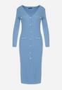 Niebieska Sweterkowa Sukienka Midi z Trójkątnym Dekoltem Rosenna