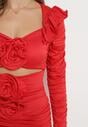 Czerwona Drapowana Sukienka Mini z Rozcięciami i Kwiatami Jadinia