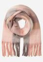 Jasnoróżowy Pastelowy Szalik w Kratę z Szerokimi Frędzlami Aresila