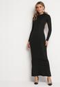 Czarna Bawełniana Sukienka Maxi z Półgolfem z Odkrytymi Plecami Rhodonis