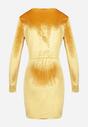 Żółta Kopertowa Sukienka Mini z Weluru z Marszczeniami i Trójkątnym Dekoltem Trillia
