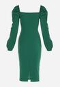 Zielona Sukienka Midi z Kopertową Górą i Bufiastymi Rękawami Ozdobiona Marszczeniami Azurma