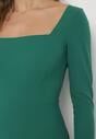 Zielona Dopasowana Sukienka Midi z Wycięciem Calense