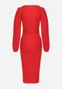 Czerwona Dopasowana Sukienka Midi z Paskiem z Klamerką Jelira