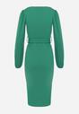 Zielona Dopasowana Sukienka Midi z Paskiem z Klamerką Jelira