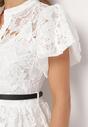 Biała Koronkowa Sukienka Koszulowa Mini z Paskiem Nilira