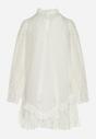 Biała Trapezowa Sukienka Mini z Ażurowym Wzorem i Falbankami Virenia