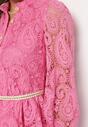 Różowa Koronkowa Sukienka z Plecionym Paskiem Ilvila