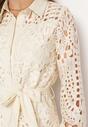 Beżowa Ażurowa Sukienka Koszulowa Mini z Wiązanym Paskiem Jolira