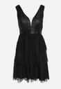 Czarna Rozkloszowana Sukienka Mini z Tiulowym Dołem i Cekinami Uriella