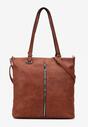 Brązowa  Torebka z Rączkami i Regulowanym Paskiem z Ozdobnymi Przeszyciami i Suwakiem Ciren