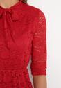 Bordowa Koronkowa Sukienka Mini z Gumką w Pasie Eloriinya