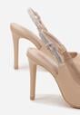 Beżowe Sandały na Szpilce z Otwartym Noskiem i Paskiem w Cyrkonie Gavriela