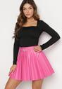 Różowa Plisowana Mini Spódnica z Paskiem z Klamrą Isabellika
