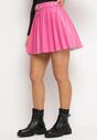 Różowa Plisowana Mini Spódnica z Paskiem z Klamrą Isabellika