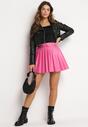 Różowa Plisowana Mini Spódnica z Paskiem z Klamrą Isabellika