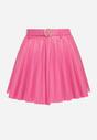 Różowa Plisowana Mini Spódnica z Paskiem z Klamrą Isabellika