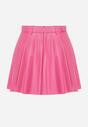 Różowa Plisowana Mini Spódnica z Paskiem z Klamrą Isabellika