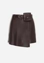 Ciemnobordowe Asymetryczne Szorty Spódnica z Ekoskóry z Dodatkowym Paskiem Horindia