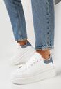 Biało-Niebieskie Sneakersy z Imitacji Skóry na Platformie z Kolorową Wstawką Bianetti