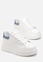Biało-Niebieskie Sneakersy z Imitacji Skóry na Platformie z Kolorową Wstawką Bianetti