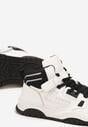 Biało-Czarne Sznurowane Buty Sportowe z Ekoskóry za Kostkę na Rzepy Zirena