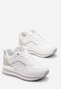 Białe Sznurowane Sneakersy na Płaskiej Podeszwie Zdobione Brokatem Gerine