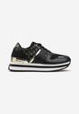 Czarne Sznurowane Sneakersy na Piankowej Podeszwie z Błyszczącymi Wstawkami Telise