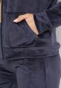 Granatowy Welurowy Komplet Dresowy Bluza z Kapturem i Szerokie Spodnie Atiferi