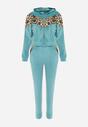 Jasnoniebieski 2-Częściowy Komplet Dresowy z Animal Print Bluza z Kapturem i Spodnie z Kieszeniami Arieli