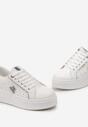 Biało-Srebrne Sneakersy na Platformie z Brokatowymi Wstawkami Zicoia
