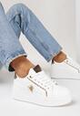 Biało-Szampańskie Sneakersy na Platformie z Brokatowymi Wstawkami Zicoia