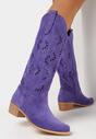 Fioletowe Kozaki Kowbojki z Ekozamszu z Ozdobnym Ażurowym Wzorem Bonucci