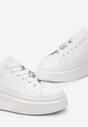 Biało-Srebrne Sznurowane Sneakersy na Grubej Podeszwie Ozdobione Metalicznymi Wstawkami Abista