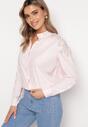 Różowa Koszula z Ozdobnymi Rękawami i Dekoltem Orlenna
