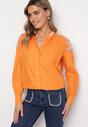 Pomarańczowa Koszula z Ozdobnymi Rękawami i Dekoltem Orlenna