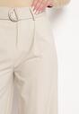 Beżowe Szerokie Spodnie i Materiałowym Paskiem z Metalową Klamrą Sintia