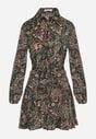 Ciemnozielona Sukienka Mini Rozkloszowana we Wzór Paisley z Materiałowym Paskiem Lirit