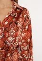 Brązowa Satynowa Sukienka Mini Rozkloszowana z Materiałowym Paskiem o Koszulowym Kroju Vilane
