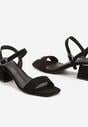 Czarne Sandały z Wkładką z Imitacji Skóry na Słupku Zapinane Przy Kostce Kaloella