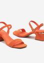 Pomarańczowe Sandały z Wkładką z Imitacji Skóry na Słupku Zapinane Przy Kostce Kaloella