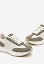 Biało-Zielone Sznurowane Sneakersy z Ozdobnymi Przeszyciami na Grubej Podeszwie Celula