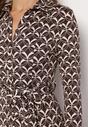 Brązowa Sukienka Koszulowa Midi w Geometryczny Wzór z Paskiem Anelfi