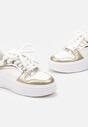 Biało-Złote Sneakersy na Grubej Podeszwie z Metalicznymi Wstawkami Atilem