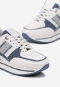 Biało-Niebieskie Sneakersy na Grubej Podeszwie z Materiałowymi Wstawkami i Brokatem Omifa