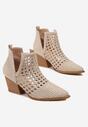 Beżowe Ażurowe Botki na Ściętym Słupku Ozdobione Wycięciami Renilva