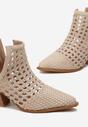 Beżowe Ażurowe Botki na Ściętym Słupku Ozdobione Wycięciami Renilva