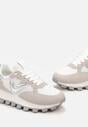 Białe Sneakersy na Grubej Podeszwie ze Sznurowaniem i Materiałowymi Wstawkami Velits
