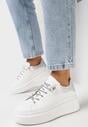 Biało-Srebrne Sneakersy z Brokatem i Biżuteryjnymi Sznurowadłami Nilirea